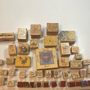 Rubber/wooden/ink pad stamps Multiple sizes and designs.